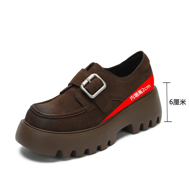 Studiolee Round Head Metal Word Strap Heightened Thick Heel Thick Sole Small Leather Shoes Women's Spring and Autumn