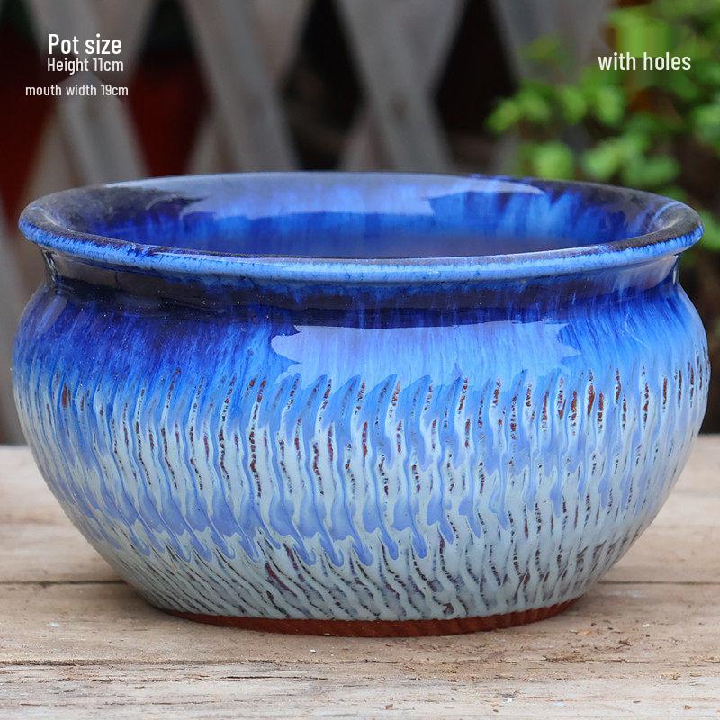 Handmade Large Coarse Pottery Succulent Flower Pot – Round Purple Sand Ceramic Planter
