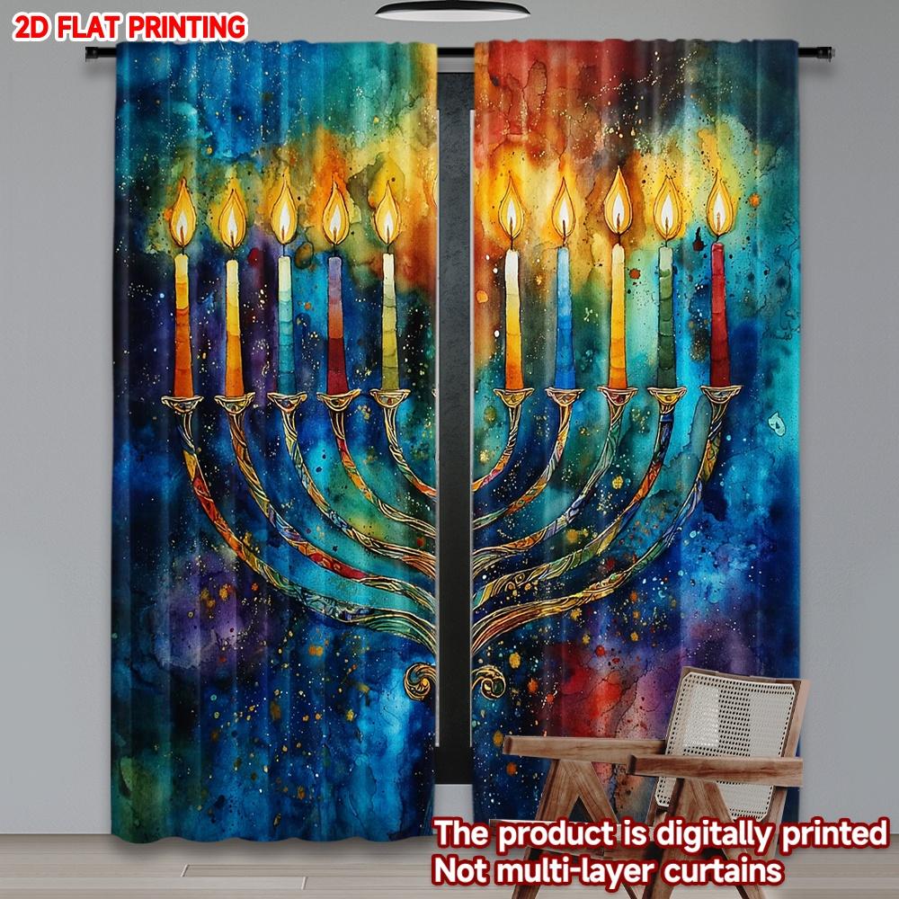 Set Of 2 Luxury Flat Printing Happy Valentine Day Party Curtain Hanukkah Digital Printed Polyester Drapes Holiday Decorations W100*H70(CM)-Rod Pocket&2PCS