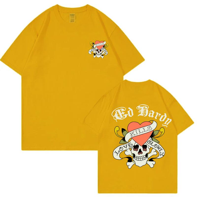 Summer Men Fashion Cotton TShirt Trendy Skull&Hearts Print Tops Male Casual Y2K O-Neck Clothing Women Hip Hop Short Sleeve Top