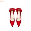 Fashion 2025 New Arrivals Butterfly Knot Party Dress Pumps Pointed Toe Thin Heels Shoes Slip On Shallow Metal Heels Shoes