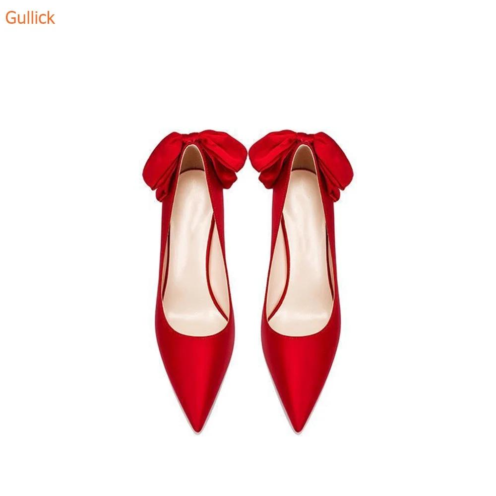 Fashion 2025 New Arrivals Butterfly Knot Party Dress Pumps Pointed Toe Thin Heels Shoes Slip On Shallow Metal Heels Shoes