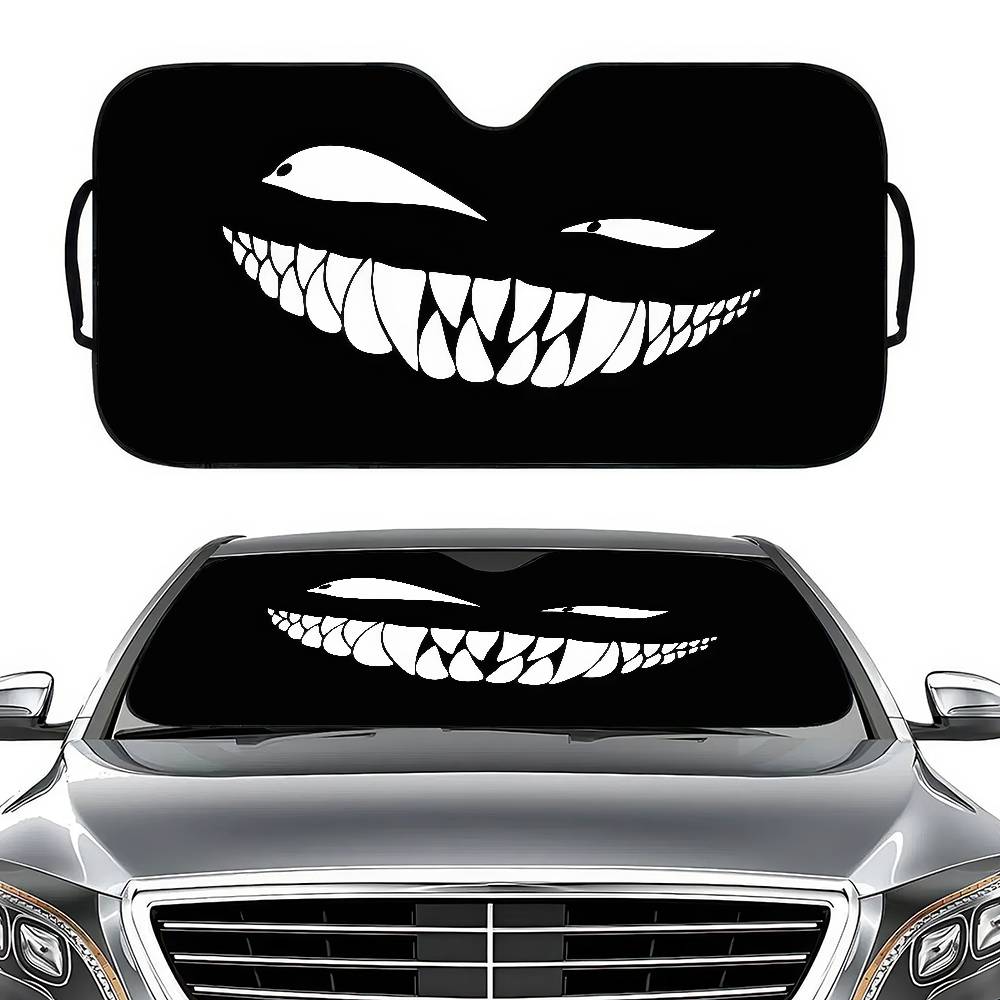 Car Cartoon Devil Eye Demon Smiling Face Car Sun Shade Windshield Shocked Car Front Window Sunshades Cover Keep Vehicle Cool UVWindshield Sunshades 1