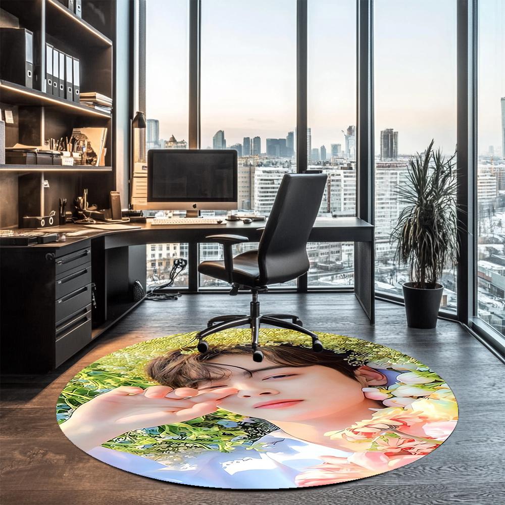 Cha Eun Woo Printed Round Rug Carpet Chair Rug Area Rug Entryway Doormats,for Office Chair Living Room Bedroom Kitchen Room.