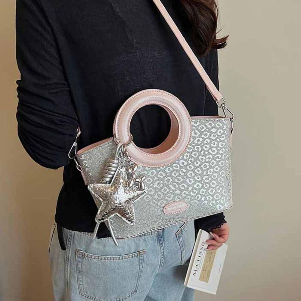 PU Sweet Star Silver Bag Tote Bag Shining Banquet Handbag Cute Small Basket Bag  Women