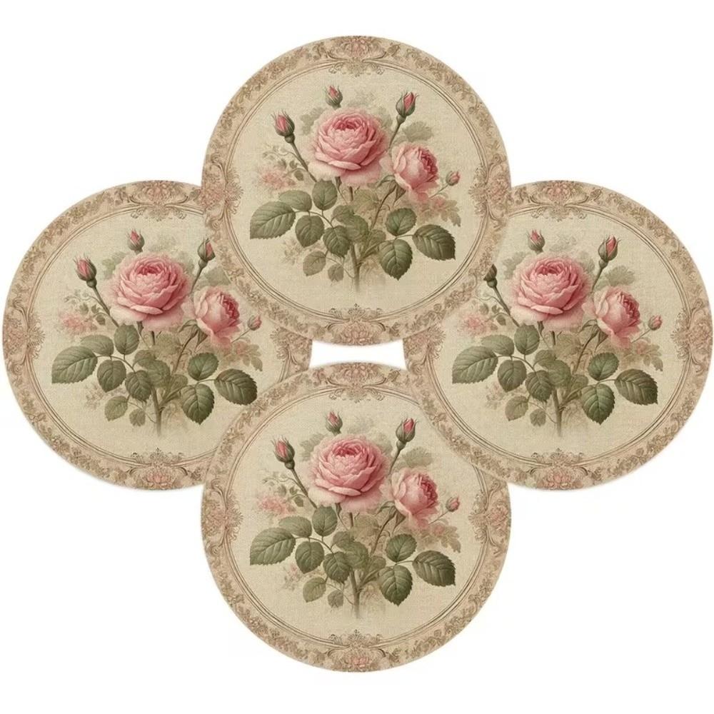 Anti-scald Flower Linen Table Mat Anti-slip Round Dining Mat Party Table Decoration