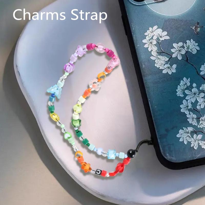 Phone Strap Charm Beaded Phone Lanyard Wrist Strap Butterfly Phone Charm Rainbow Beaded Phone Chain Strap for Girls