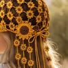 Breathable Summer Headwear Hand Crocheted Sunflower Baseball Cap, Bohemian Tassel Bell Hat, Handmade Knit Cutout Floral Spring Fashion Cap Beanie
