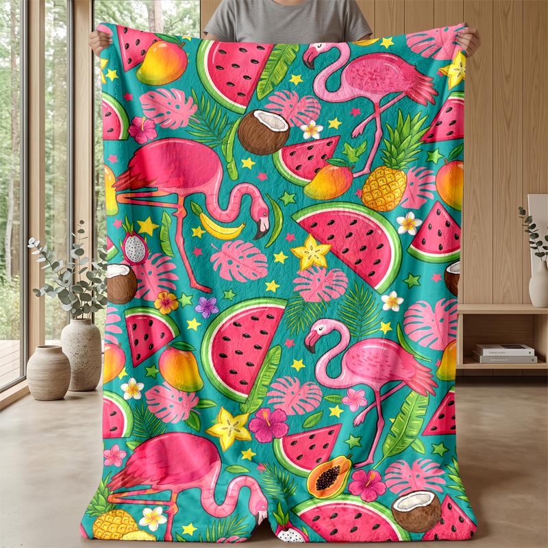 Flamingo Watermelon Paradise Theme blanket Lightweight Warm Flannel Blanket Decorative Throw Blanket for Home Decoration