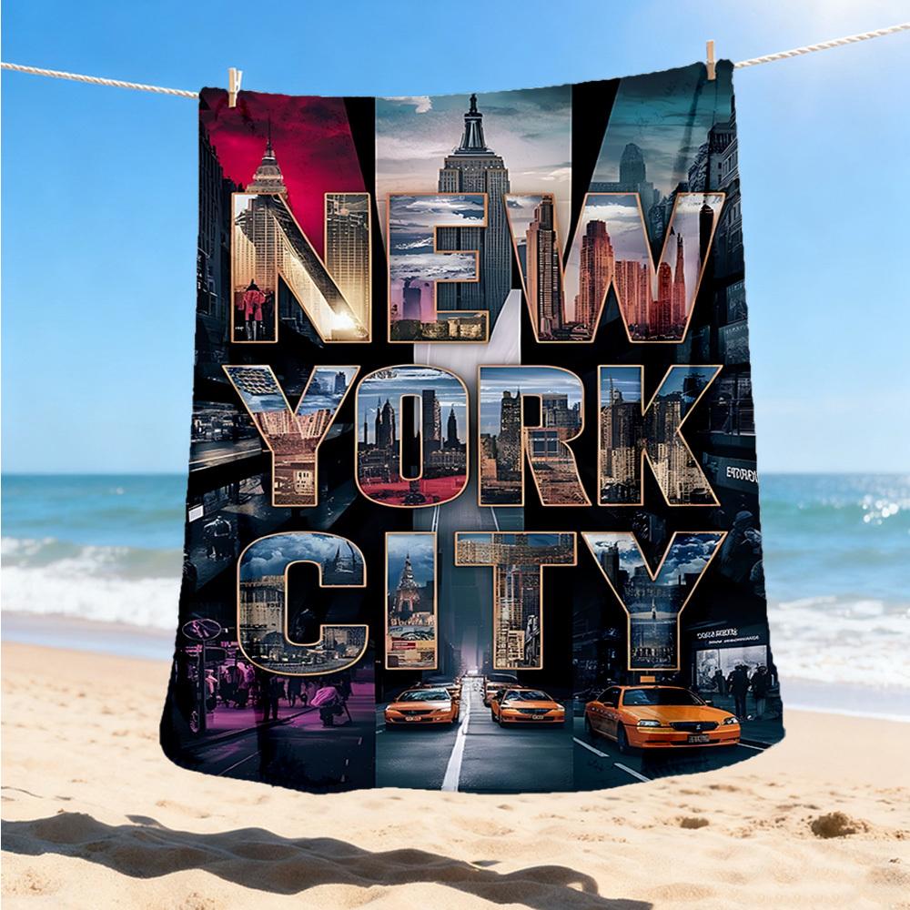 1pc New York City skyline Outdoor Flannel Blanket Soft All Season Polyester Throw , Perfect for Picnics & Travel , Picnic Accessory