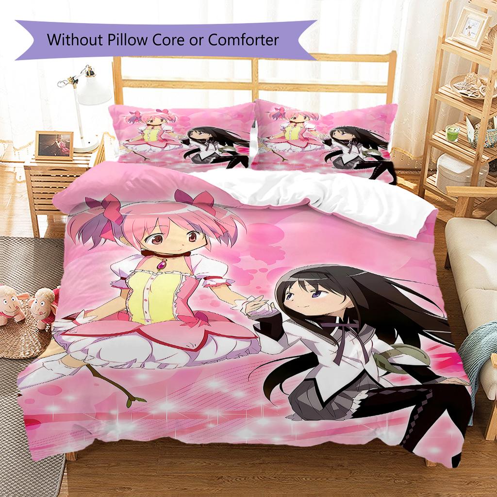 Biancheria da letto con motivo Puella Magi Madoka Magica, Set piumino Copripiumino Federa Regalo di Compleanno per la Casa (1 * copripiumino + 2 * federa, senza nucleo)