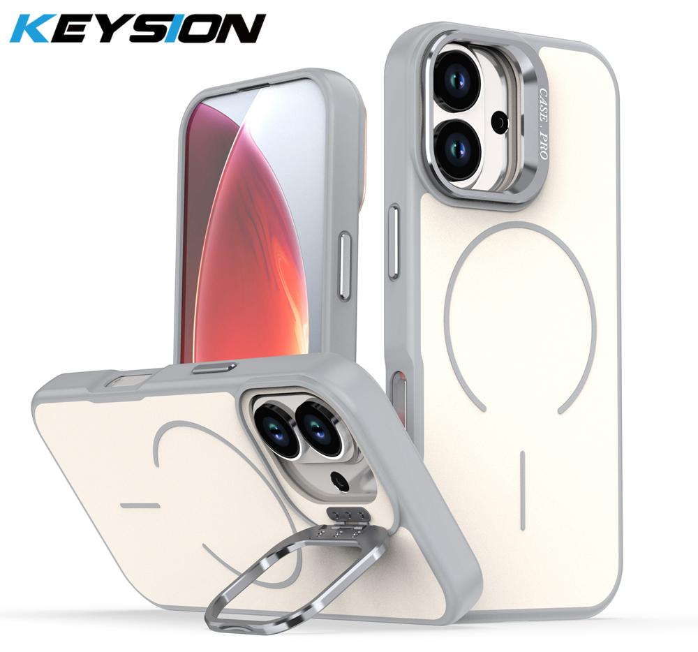 KEYSION Matte Skin Feel Lens Stand Phone Case for Magsafe for iPhone 17 Pro Max Magnetic Wireless Charging Shockproof Back Cover