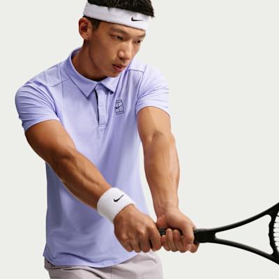 Men's Nike Court Advantage Tennis Tops Men's Purple Pulse/Grid Iron Polo Collar Moderate