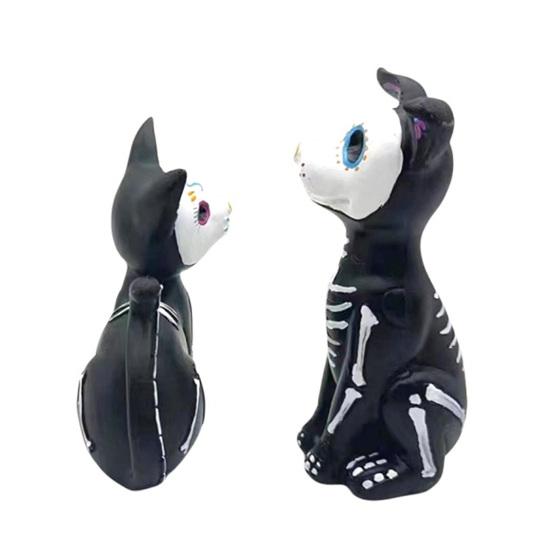 Halloween Dog Cat Ornament Haunted House Decoration Ghost Animal Sculpture Resin Craft Skull Sculpture Home Desktop Decor
