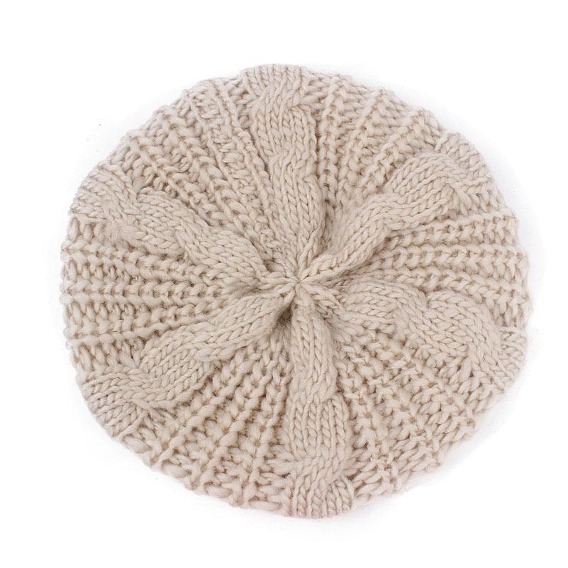 Autumn and winter trend solid color twist knitted hat beret, women's warm ear protector wool hat MXM-