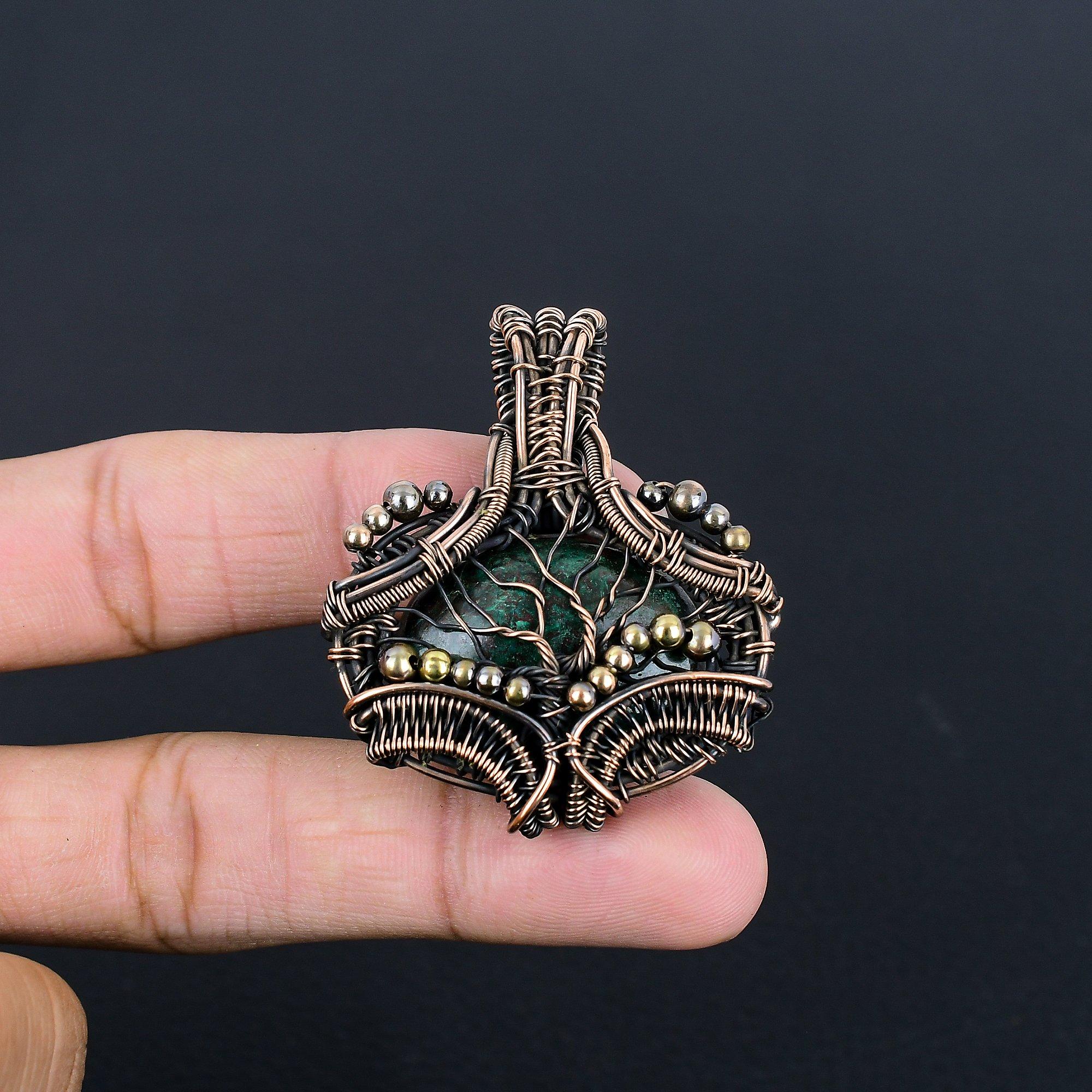 

Azurite Malachite Pendant, 999 Copper Wire Wrapped Gemstone Jewelry, Handmade Pendant, For Thanksgiving 2.55 Inches