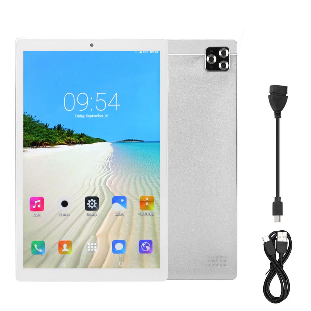 10.1 Inch Tablet Silver 4GB 64GB 1080x1920 IPS Display 10 Core CPU 8000mAh 13MP Camera HD Tablet for Work Study 100‑240V