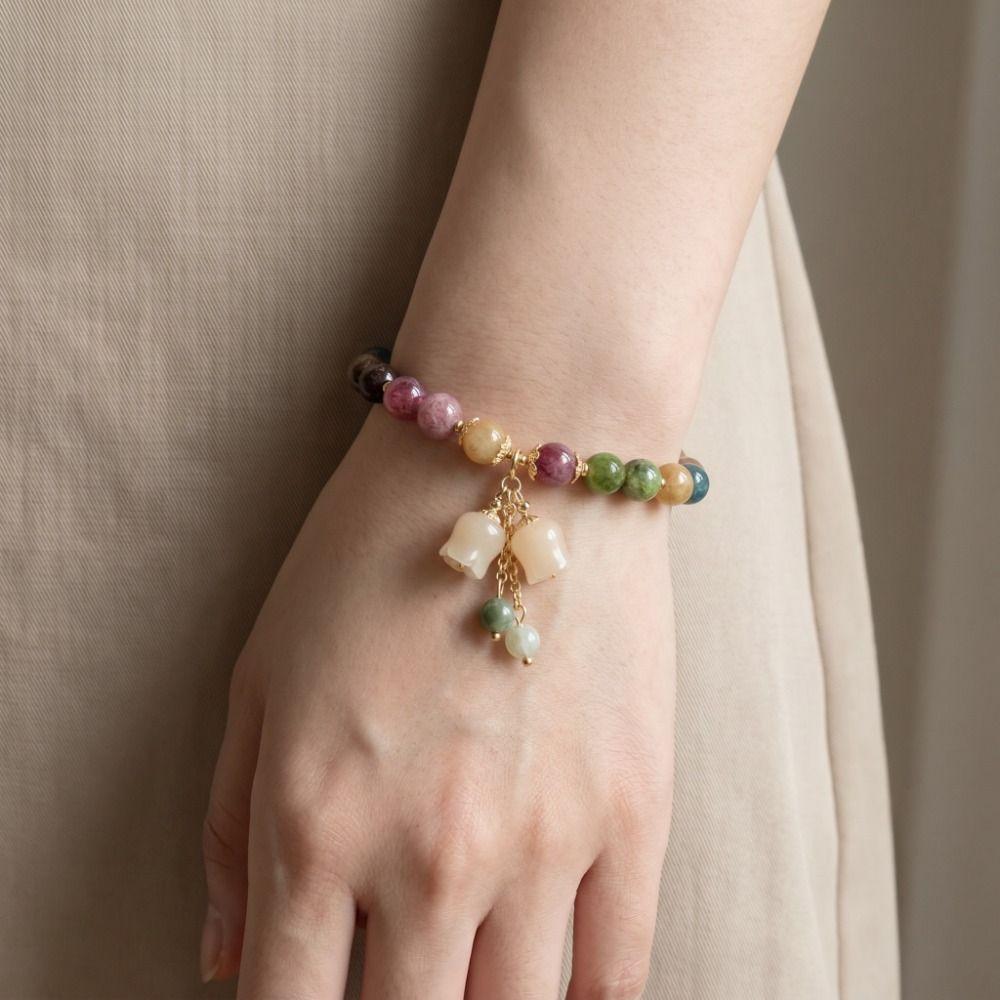 Elastic Rope Orchid Flower Bracelet Tassel Women Bangle Colorful Beads Bracelet Summer