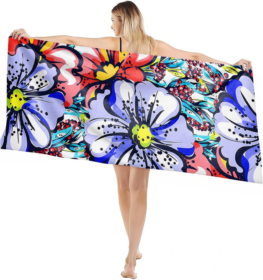 

1PC Towel Blue vintage flower Drawing art for family friend Quick-Dry Beach Towel For Yoga Tourism Beach GYM Camping Swimming W40*H60(CM)