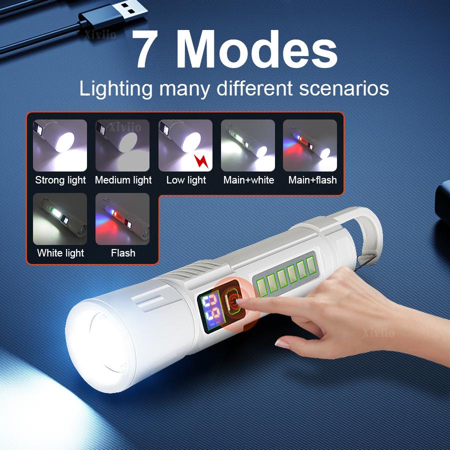 Powerful Super Bright Flashlights Telescopic Zoomable Torch Camping Long Range Portable Lamp with Hook