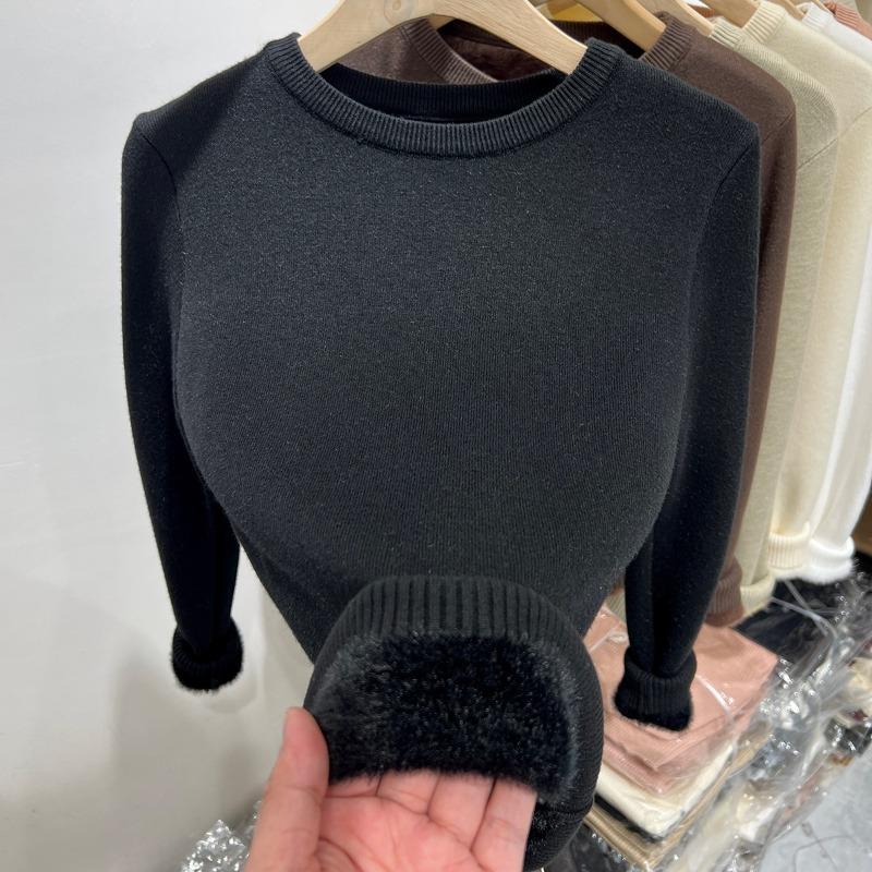 One-piece Fleece Warm and Thickened Knitted Sweater Women's Simple Basic Bottoming Shirt Spring Top