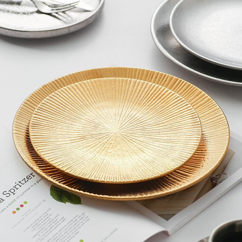 Electroplated Ceramic Plate Gold And Silver Plate Pendulum Decorative Plate Western Food Nordic Disc Light Luxury Tableware