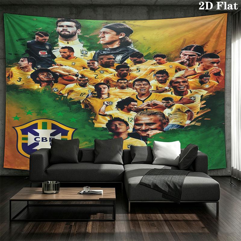 Brazil National Football Team Wall Tapestry Aesthetic Wall Hanging Printed Fabric Blanket Decorative Tapestries for Bedroom Living Room Home Decor