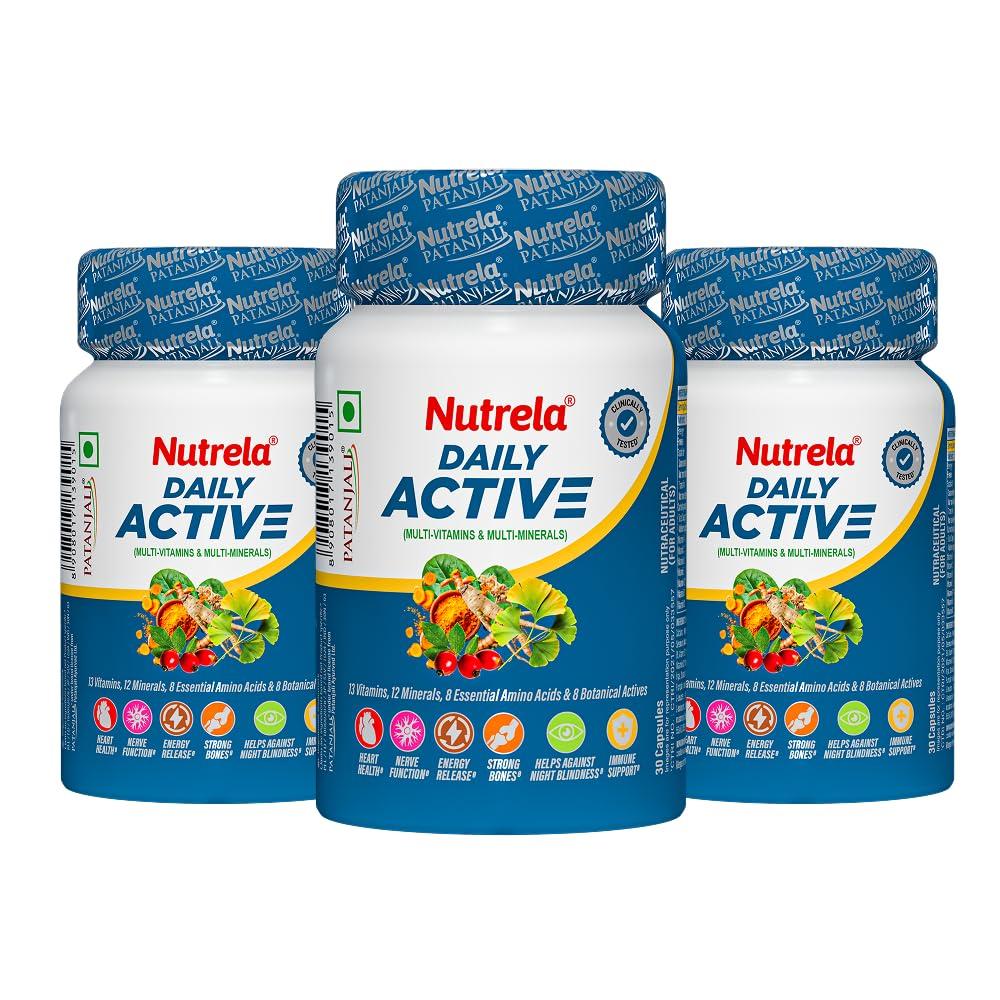 Patanjali Nutrela Multivitamin 30 Veg Tablets X Pack of 3 Daily Wellness Supplement for Men & Women