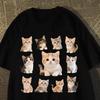 Summer Women's Tops T-shirt Cartoon Cute Cat Print Crewneck Short Sleeves Graphic T Shirts Y2k Top Women Clothing