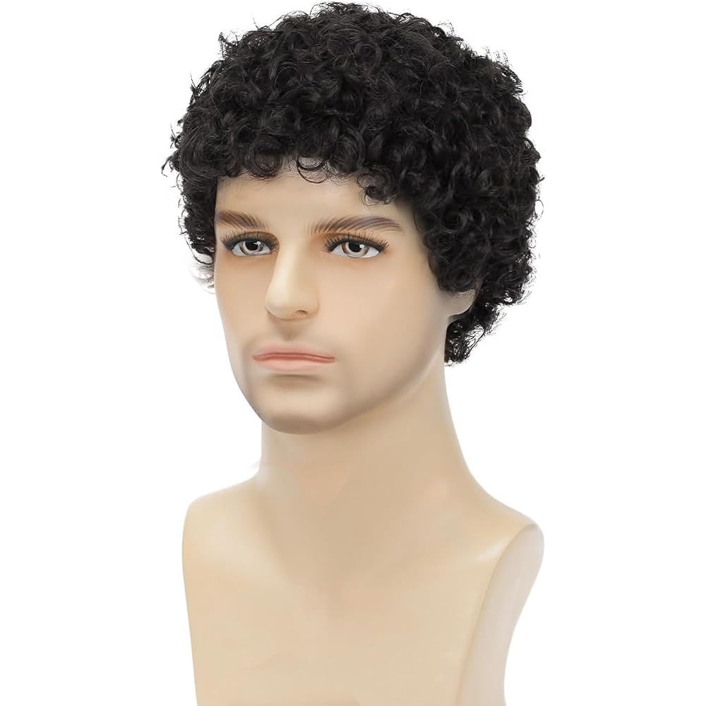 Men's Curly Short Wig Natural Black Heat Resistant Full Wig Cosplay Costume Light Brown M508
