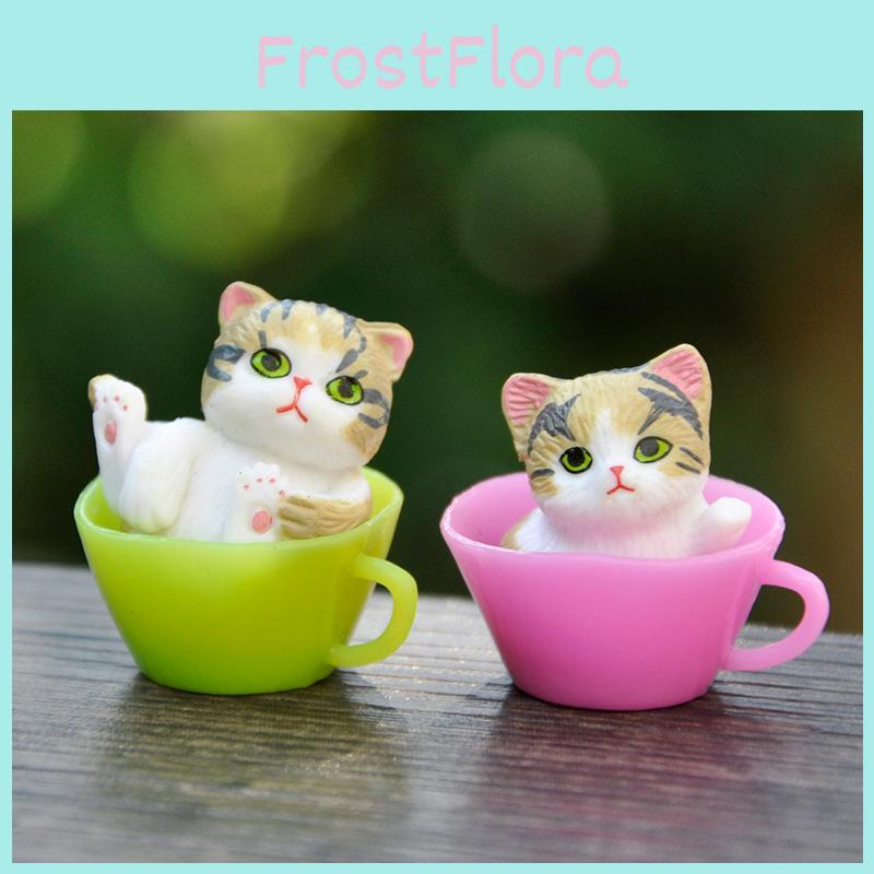 Cat Mini Teacup Pvc Figurines Desktop Decor Collectible Display Toys Kids Gift
