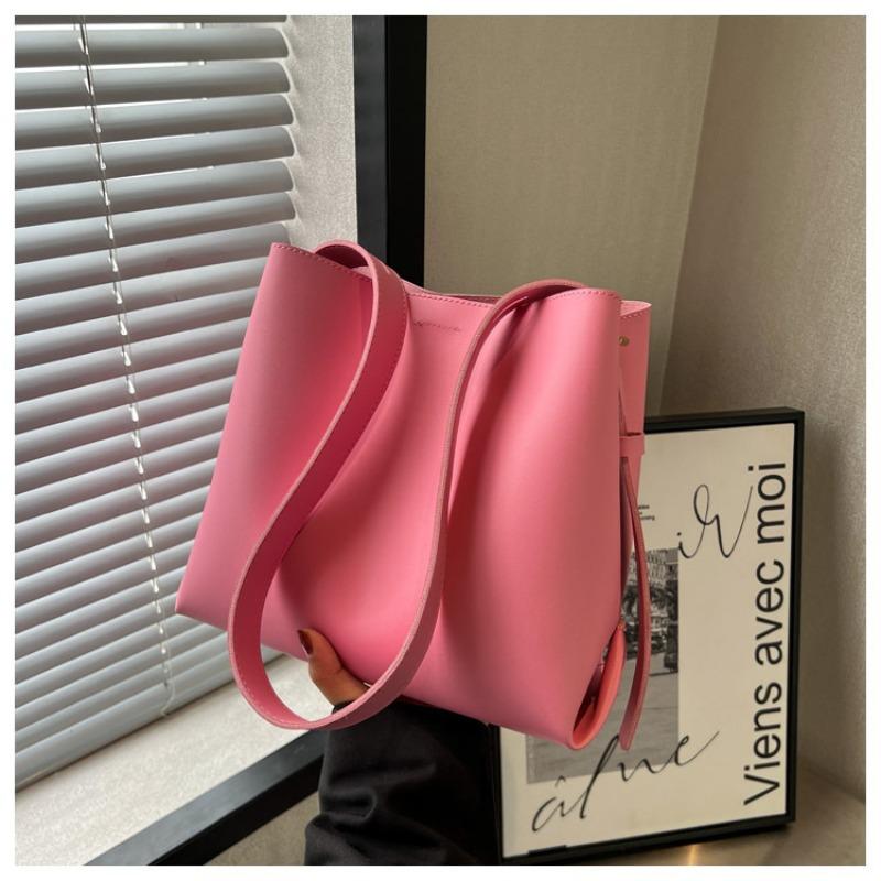 Texture popular shoulder bag new women's casual simple large capacity versatile solid color bucket bag