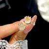 Simple Temperament Fireworks Cut Bright Cognac Open Ring Women, Versatile Stud Earrings, Pendant Necklace Three-piece Set