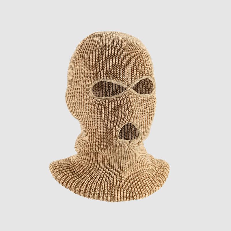 

Зимняя теплая вязаная балаклава: Ветрозащитная маска для лица с тремя отверстиями One Size