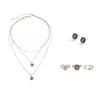 SHIXIN New Elegant Rhinestone Pendant Necklace Earrings Open Ring Set for Women Luxury Simple Multi Layer Stackable Jewelry Set