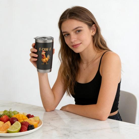 Kaffeebecher aus Edelstahl mit geheimem Zitat, doppelwandig isolierter Thermobecher, auslaufsicherer Reisebecher für heiße und kalte Getränke, F-Caw-F Lustiges Huhn