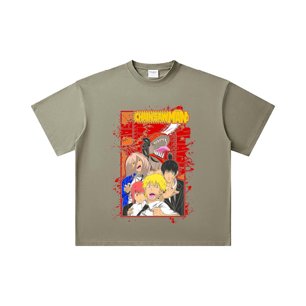 260 GSM Double Yarn 32 Count 100% Cotton Chainsaw Man V26 Print Unisex Heavy Cotton T Shirt