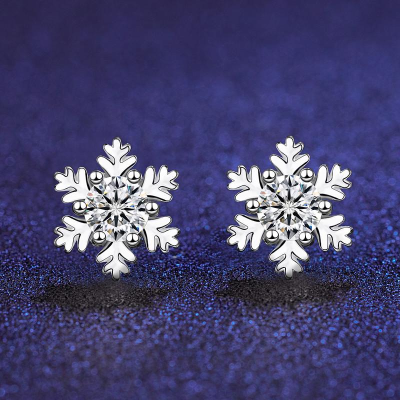 White Gold Plated Snowflake Earrings - Japanese & Korean Fashion