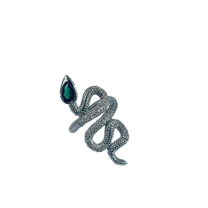 Fashion Copper Gold-Plated Micro Inlaid Zircon Serpentine Ring Women'S Trend Temperament Alternative Open Ring Accessories