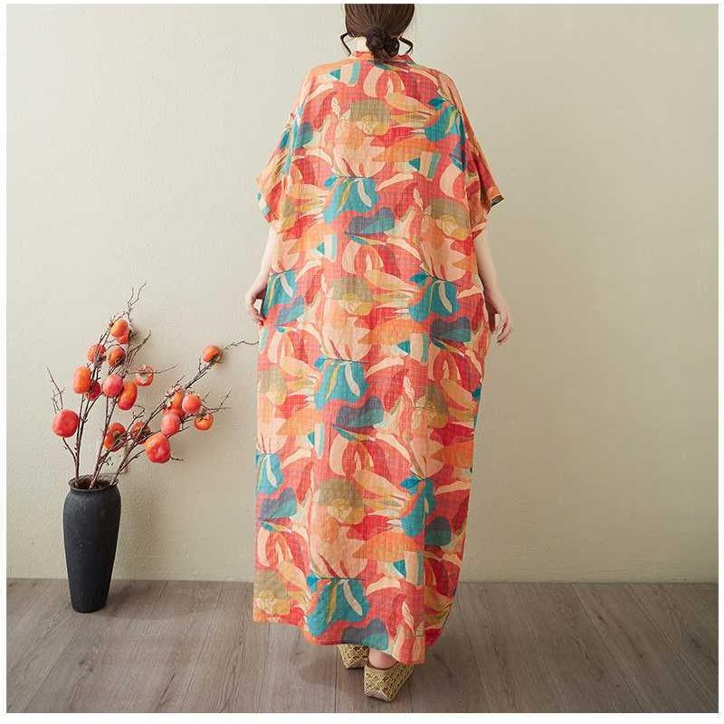 Women's Vintage Long Dress with Cotton and Linen Patterns
