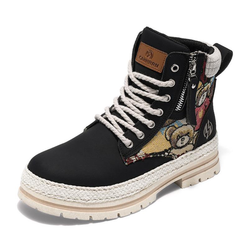 

Martin boots retro thick-soled high-top splicing straw knitting tooling boots British style outdoor leisure trend men s shoes autumn and winter 44