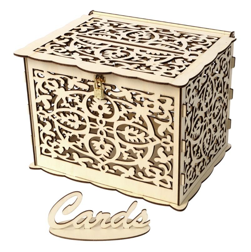 Dutá svatební pokladnička se zámkem pro romantickou svatbu Dřevěná elegantní svatební krabička na přání