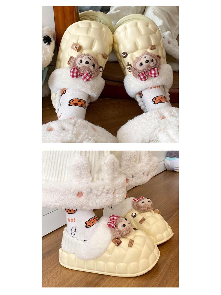 Women's Removable Cotton Slippers, Super Cute EVA Thick Sole, Indoor/Outdoor, Plus Velvet Warm, Waterproof, Perfect for Autumn and Winter.