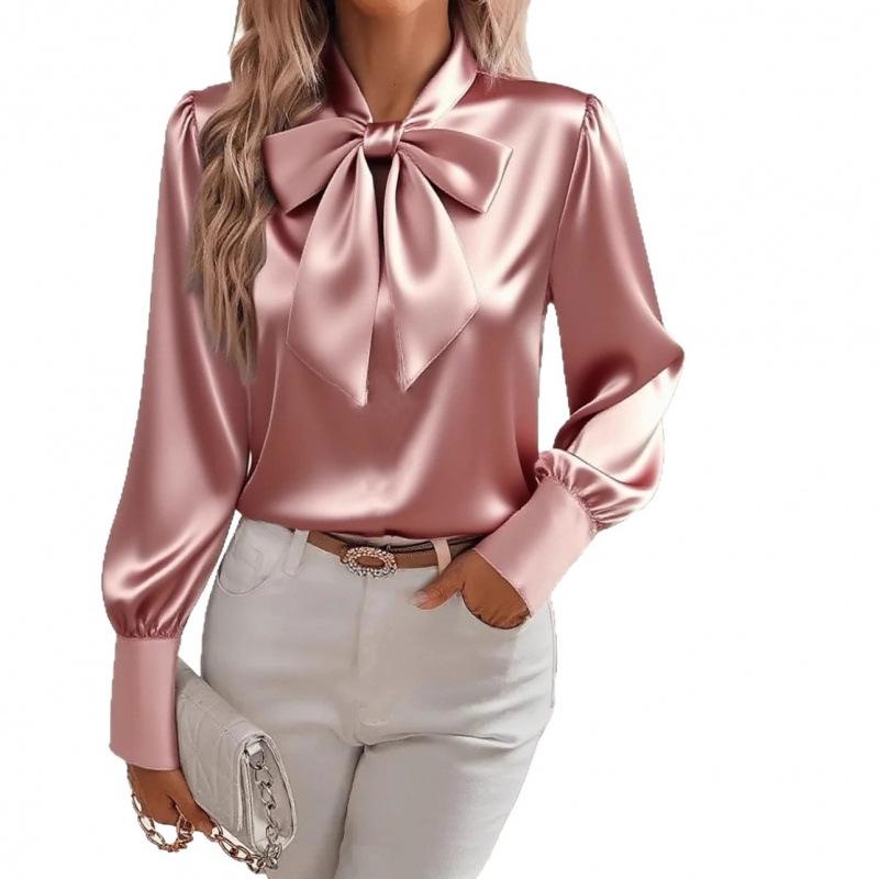 2025 Satin Bow Long Sleeve Women's Blouse – Autumn Collection