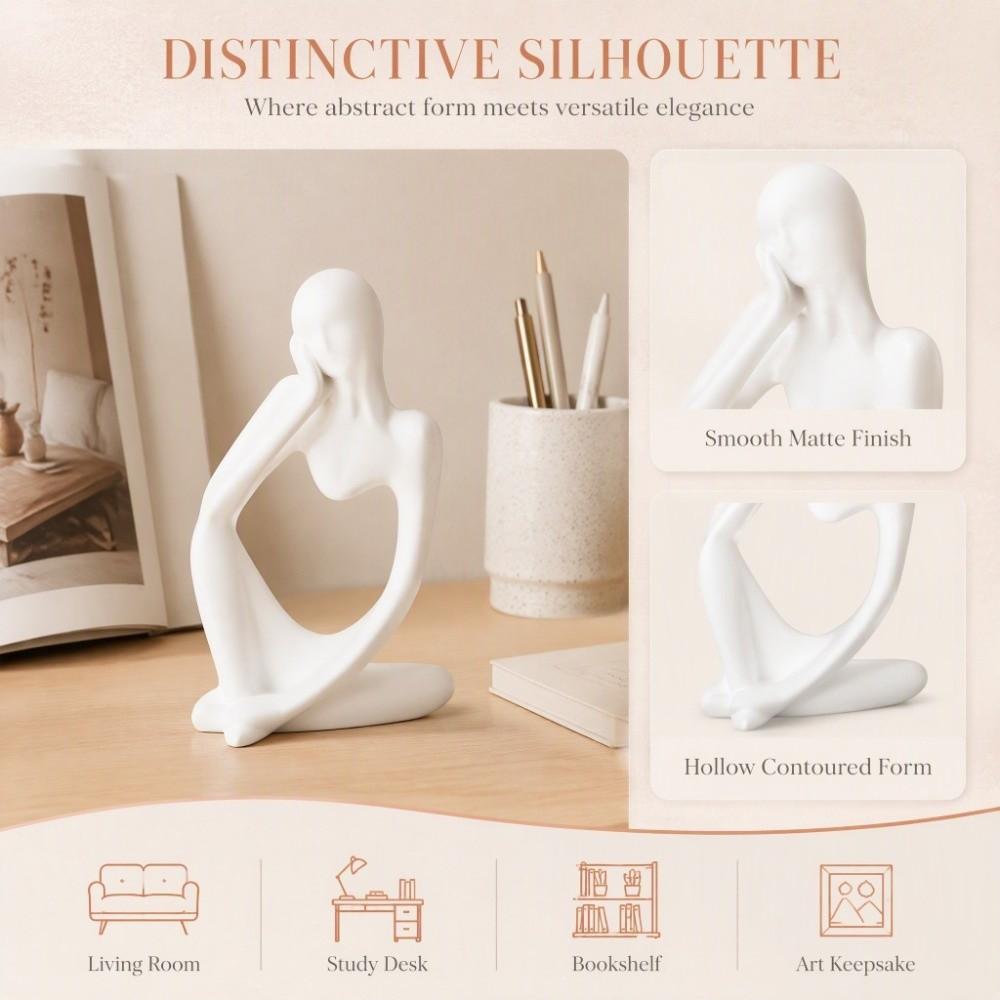 3pcs White Thinker Statue Lightweight Art Collectible Creative Abstract Sculpture Living Room Decor