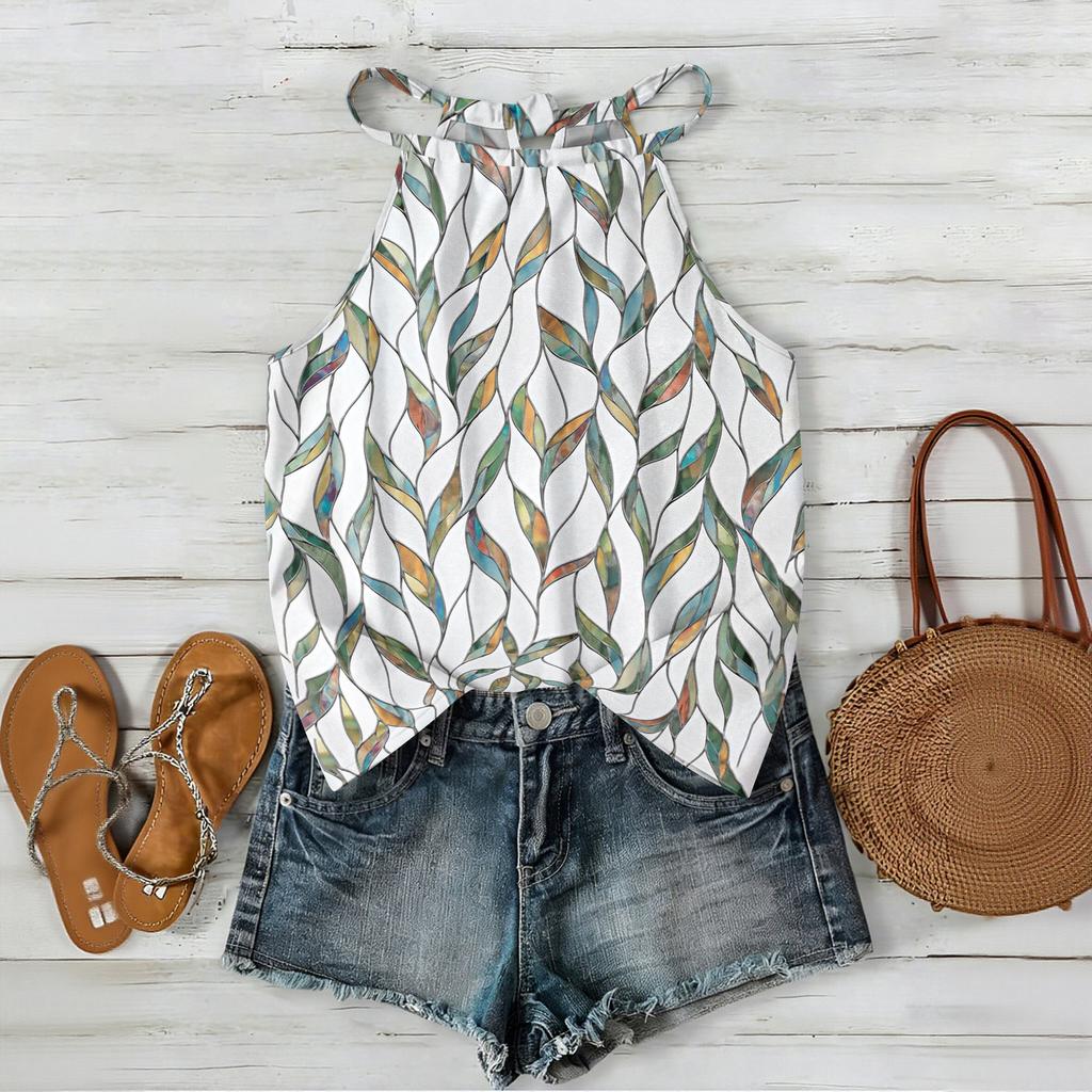 Women’s Sleeveless Bohemian Floral Print Neck Tank Top with Relaxed Fit and Lightweight Fabric for Daily Wear and Layering
