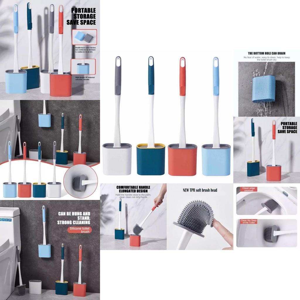 Compact Silicone Flex Toilet Brush And Holder With Ergonomic Design For Small Spaces