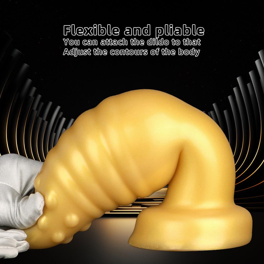 Extra Large Soft Gold Silicone Tapered Anal Plug with Suction Cup Fisting Trainer Dildo Expander Toy Big Penis