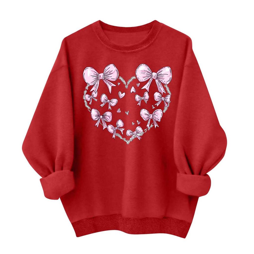 Ladies' Casual And Fashionable Round Neck Top With Valentines Print Hooded T,shirt Long Sleeved Sweatshirt