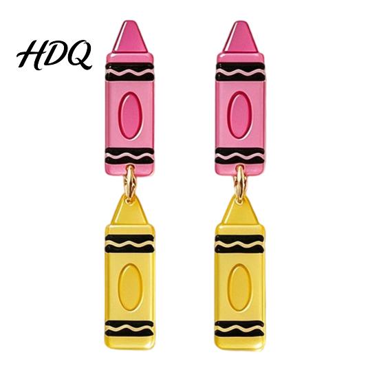 Youthful Look Fashion Accessories 1 Pair Teacher Earrings for Women Cute 2D Acrylic Crayon Pencil Backpack Stationery Themed Jewelry Teachers Number